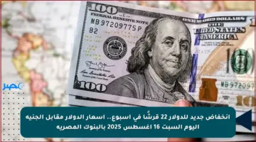 انخفاض جديد للدولار 22 قرشًا في أسبوع.. أسعار الدولار مقابل الجنيه اليوم السبت 16 أغسطس 2025 بالبنوك المصرية